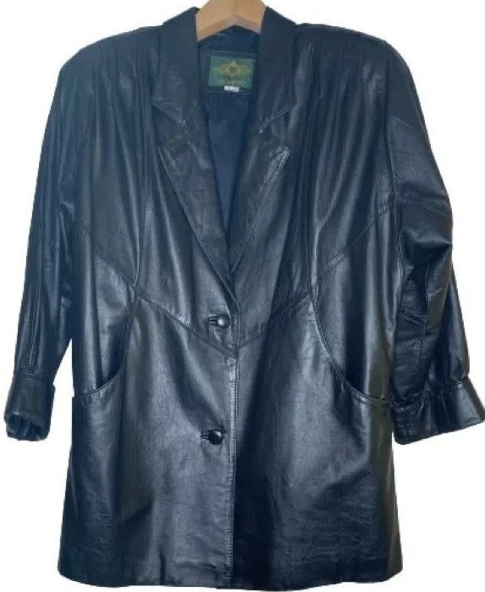 Avanti Leather Jacket S Black Oversized Vintage Fall